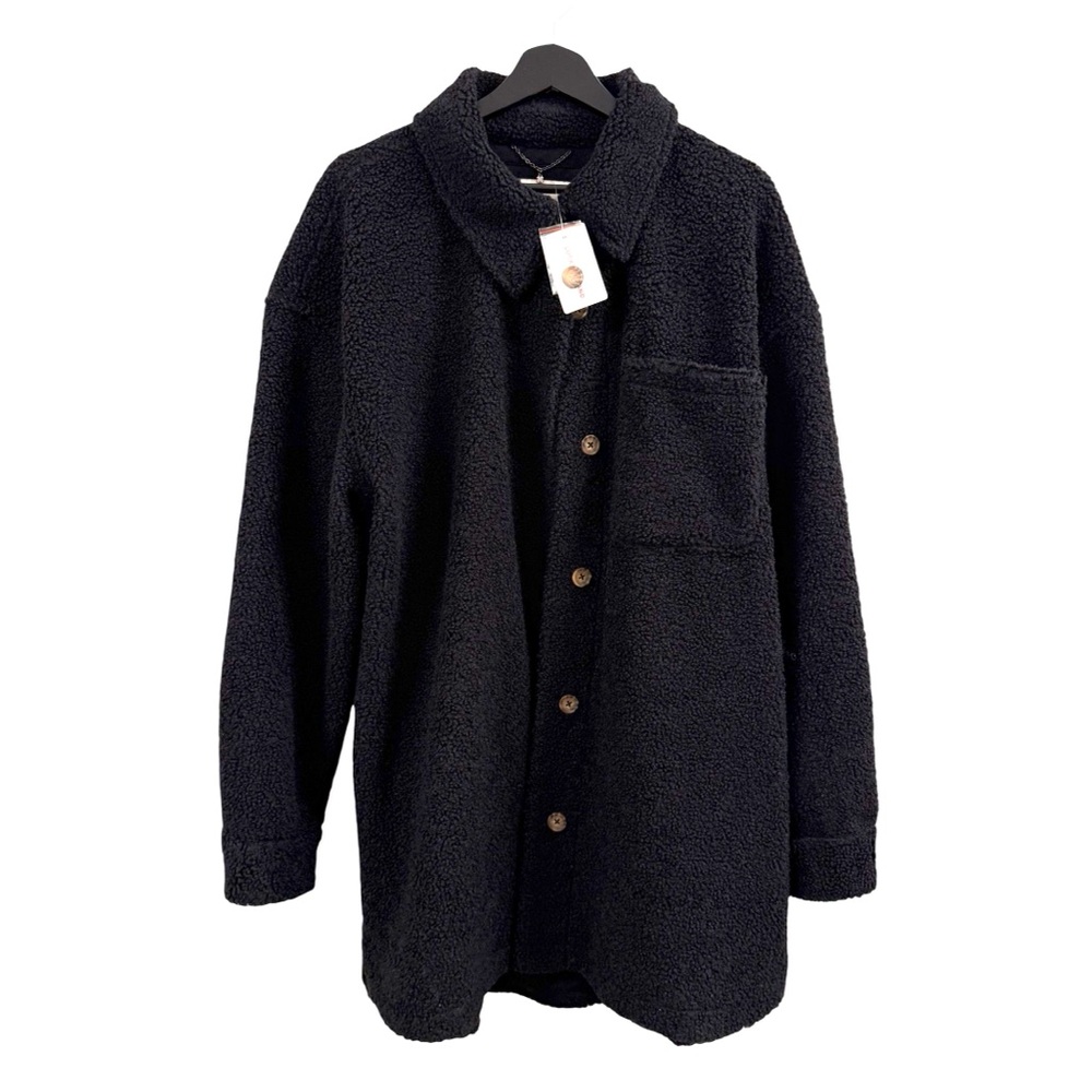 Lucky Brand Black Teddy Fleece Button Jacket